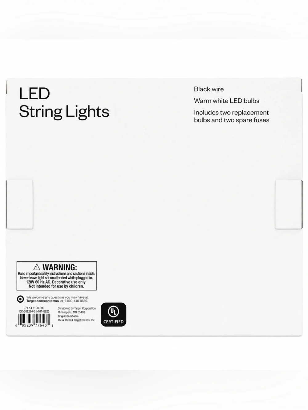Room Essentials LED String Lights Indoor/Outdoor 10 Lights Warm White Rattan
